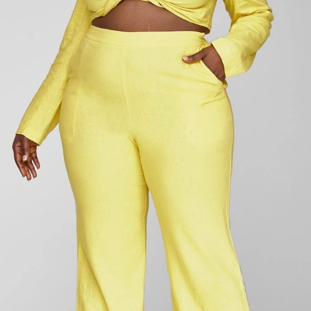 GarnerStyle × FTF Yellow Linen Wide-Leg Pants | Plus Size 2X | NWT